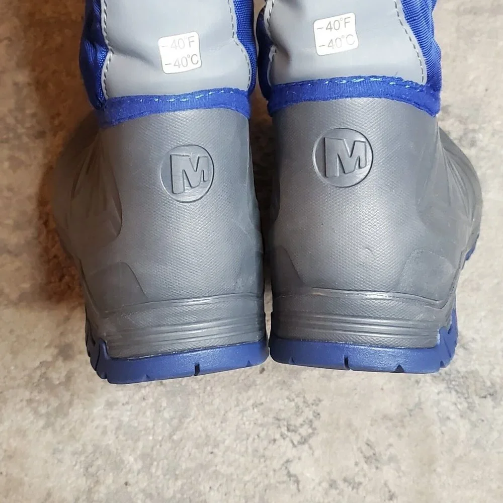 Merrell Boys Size 1 Snow Quest Waterproof Winter Blue Boots